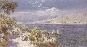 Charles rowbotham Lake como with Bellagio in the Distance (mk37) oil